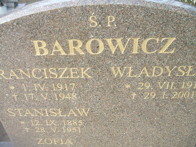 Władysław Barowicz 1912 Bierutów - Grobonet - Wyszukiwarka osób pochowanych